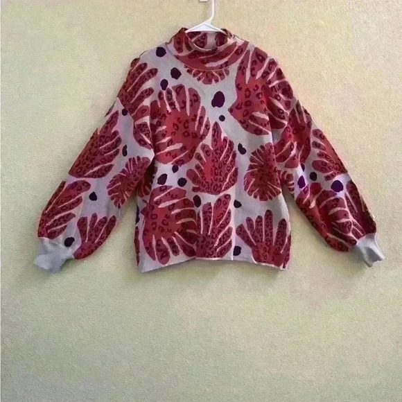 Fate “Coral Palm” Print Mock Neck Sweater With Balloon Sleeves Small NWOT! - Picture 7 of 8